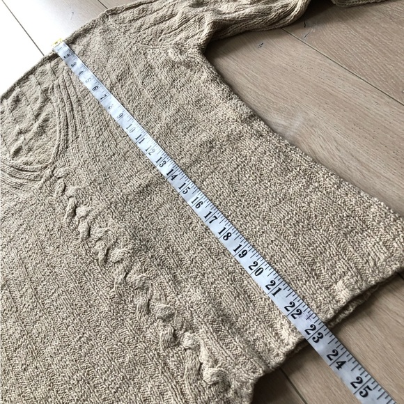 Y2K Flare Sleeve V Neck Cable Knit Sweater in Beige - Picture 4 of 7